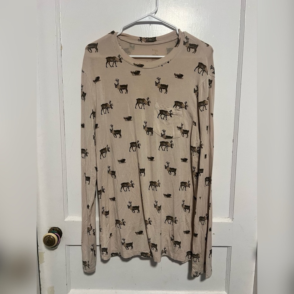Kyte Pajama Men's Top Long Sleeve with Reindeer Print Size M